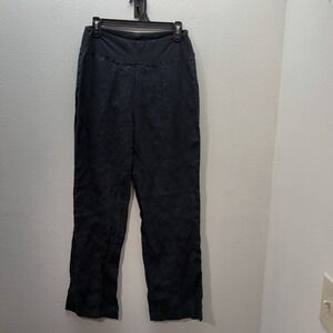Coldwater Creek Black Wide Leg Linen Pants Pull On Sz 6 Stretch Waist Minimalist